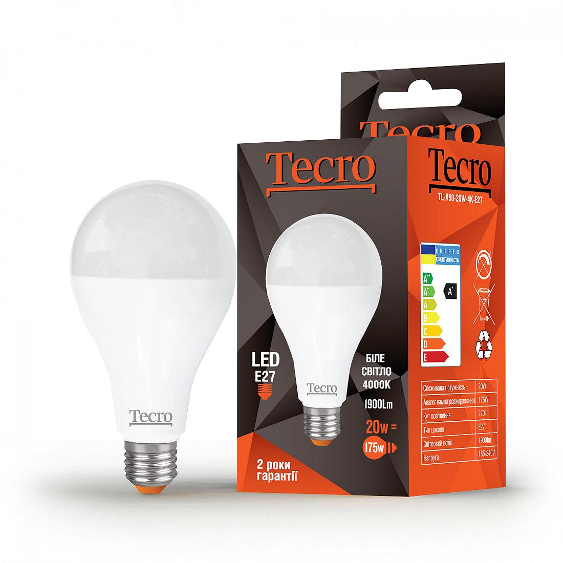 Лампа LED Tecro TL-A80-20W-4K-E27 20W 4000K E27, фото №1
