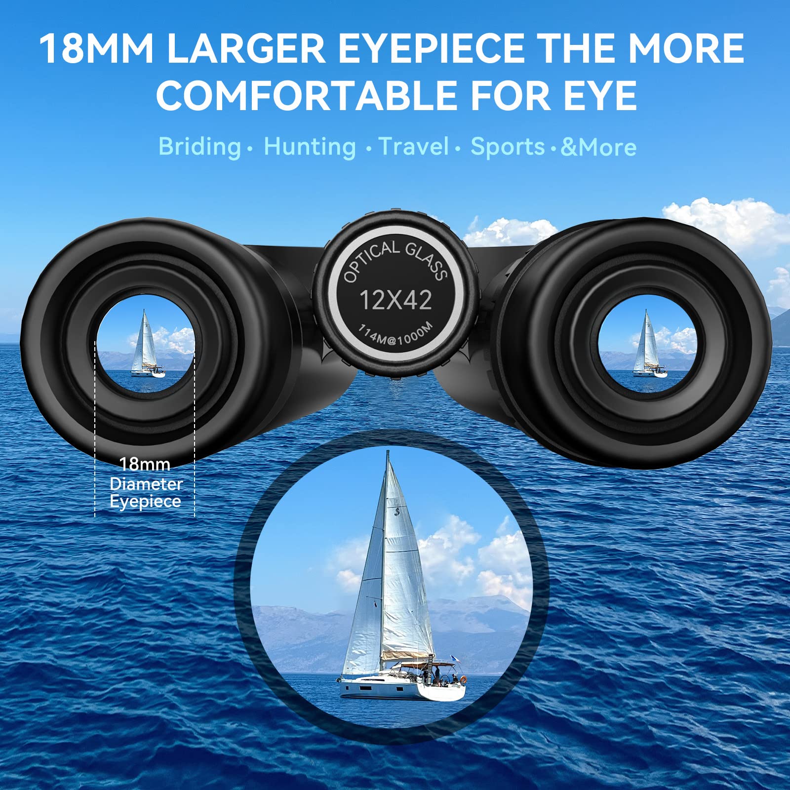 Бинокли FLYSH HD 12x42 для взрослых Водонепроницаемые С адаптером для телефона и штативом, фото №2