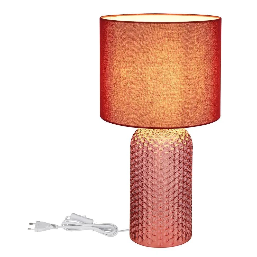 Настольная лампа прикроватная из красного стекла текстильный абажур 1x E27 Ø 26.5 x 50 см красная, фото №9