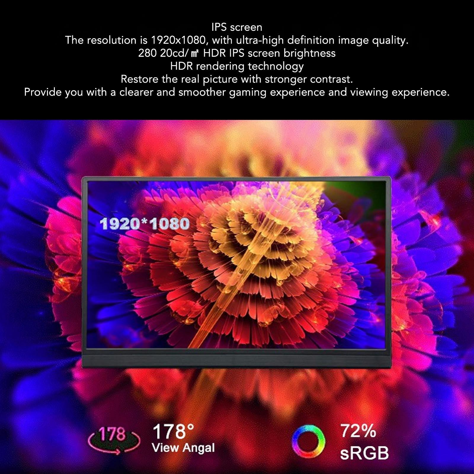 Портативный Diyeeni 15.6 дюймов 1920 X 1080 IPS HD USB C экран для компьютера HDR Забота о глазах Встроенные динамики, фото №4