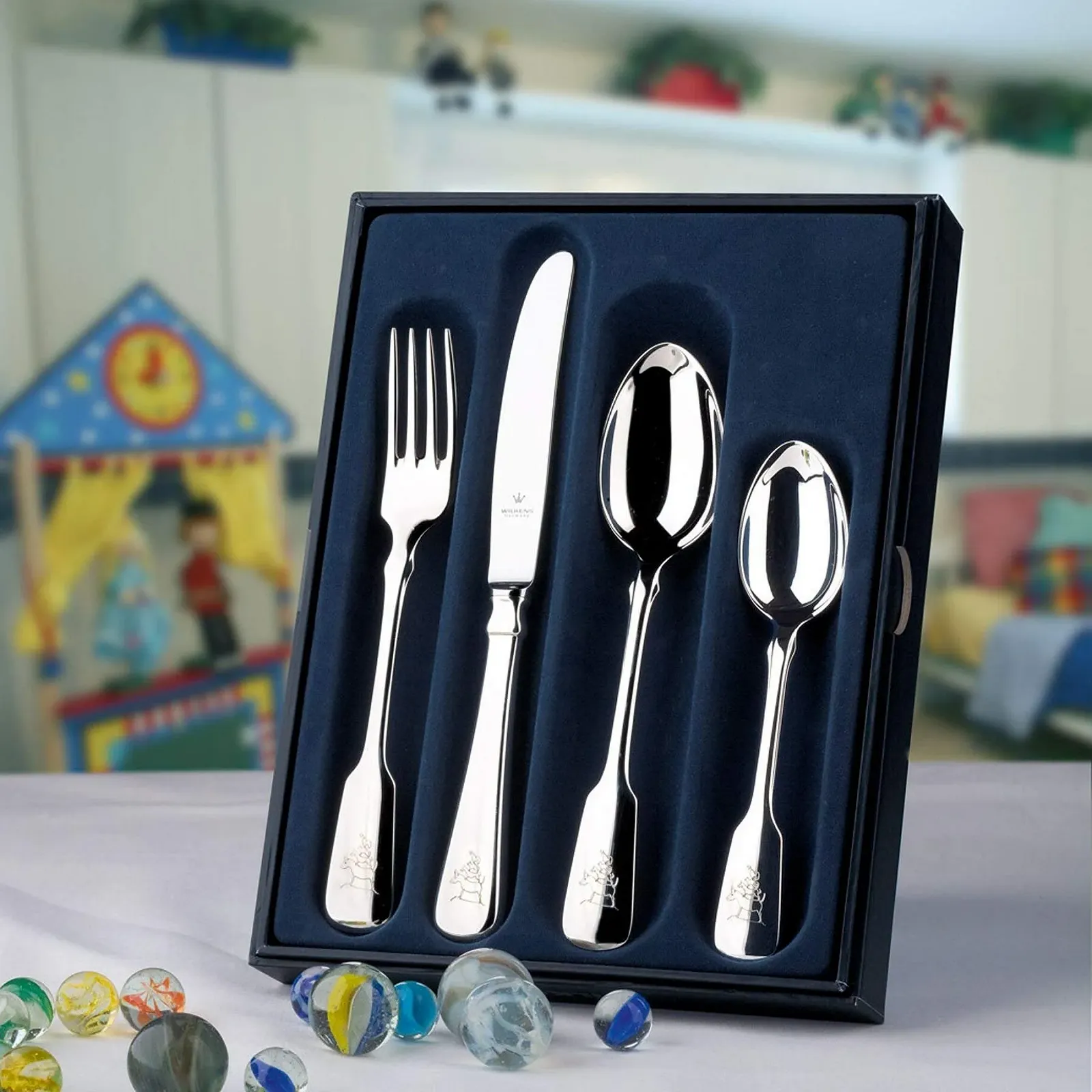 Набор детских столовых приборов WILKENS Spaten 4 предмета серебро 925 пробы, фото №1
