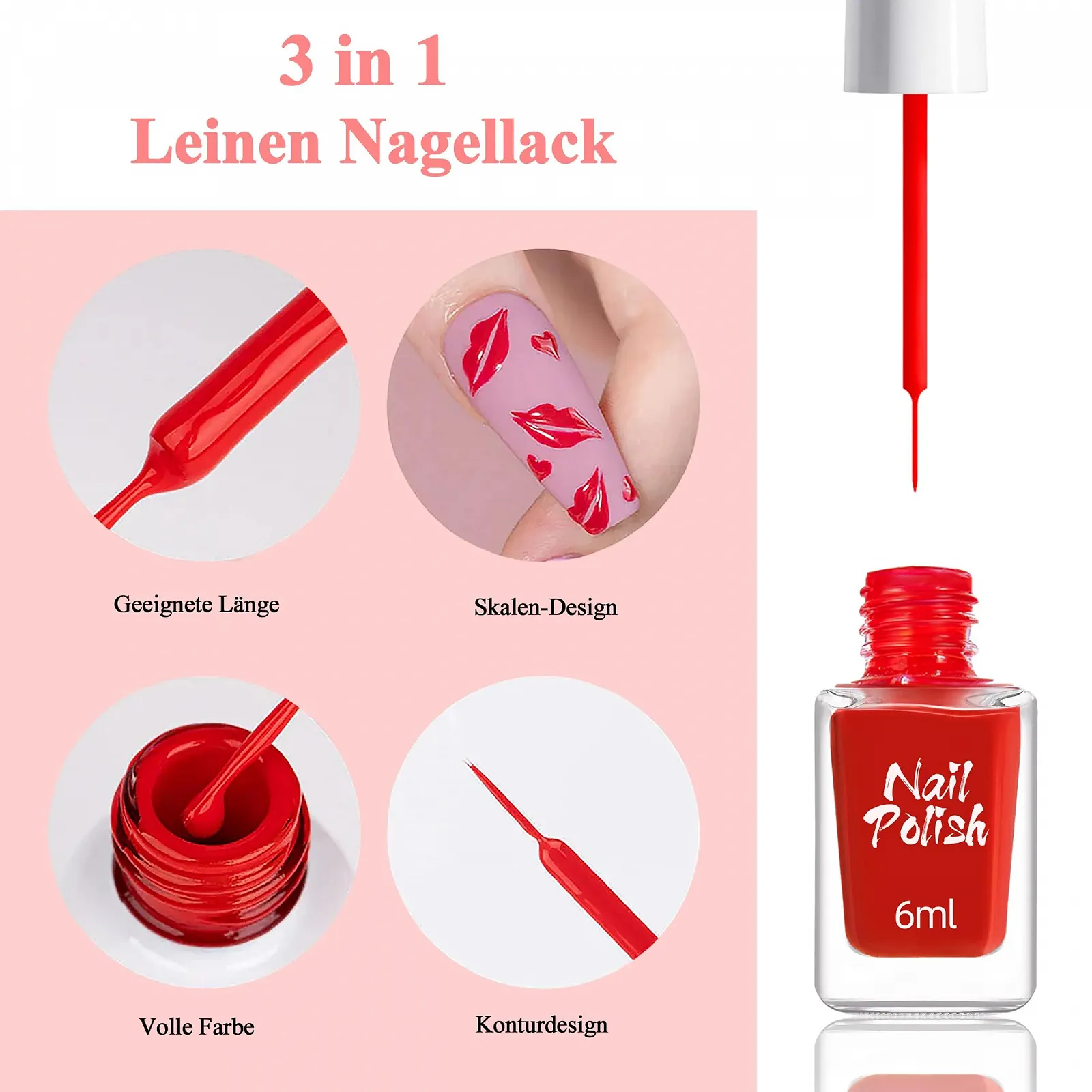 Гель-лак для ногтей Liner (6 цветов) Черный, белый, телесный, мелкий глиттер для дизайна ногтей, 6 мл (разноцветный B), фото №3