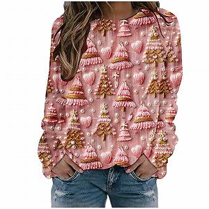Женский Свитшот Generico Санта Клаус 2024 Рождественский Свитшот Женская Рождественская большая футболка с принтом Рождественские топы с длинными рукавами Рождественский джемпер Женский зимний Свитшот с оленями Рождество - Фото 1