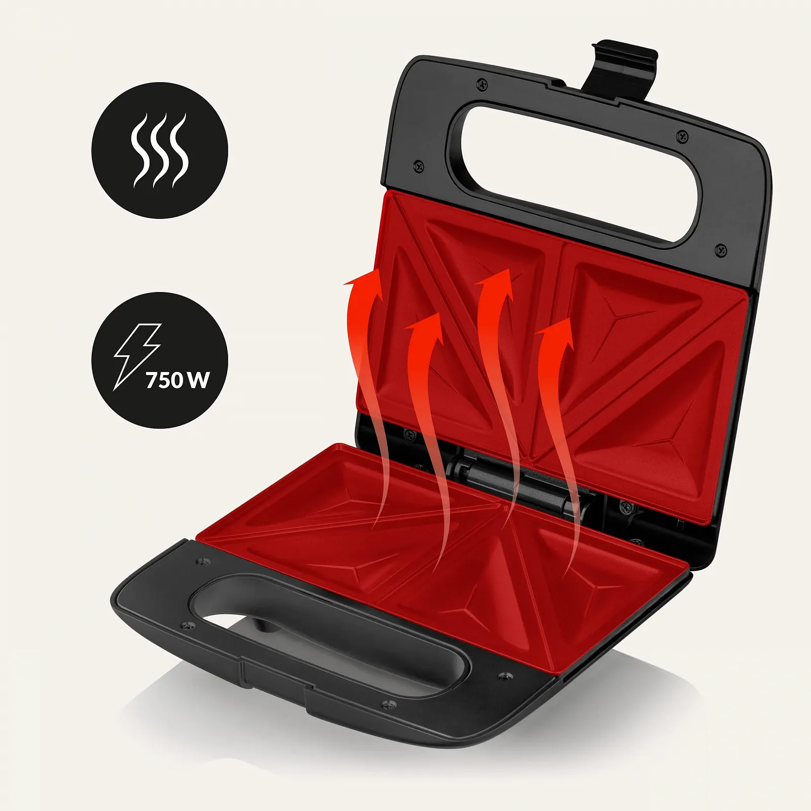 Сендвічниця ZEEGMA Red Silver 750 Вт, антипригарне покриття, захист від перегріву, для хліба, паніні, сендвічів, фото №5