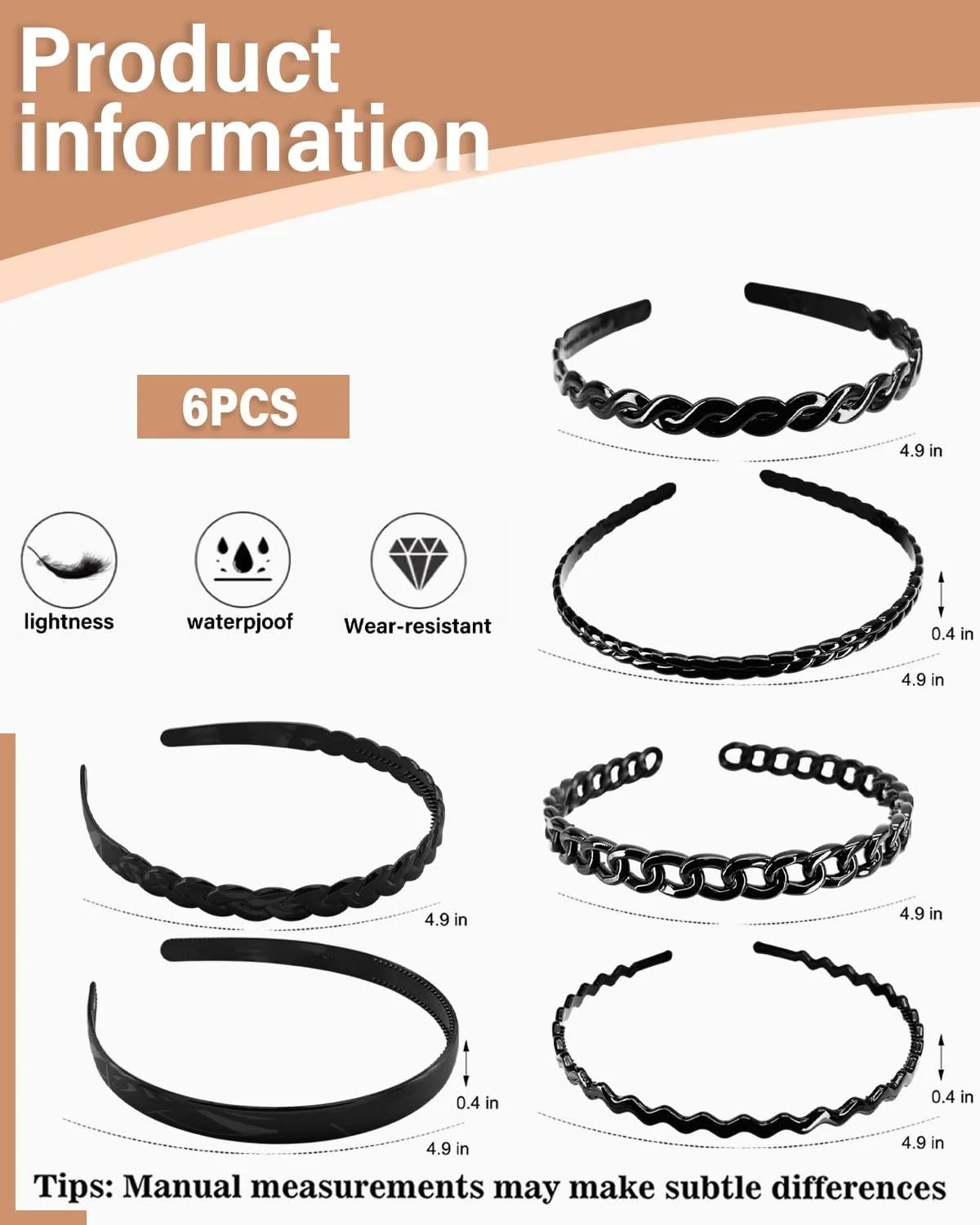 Обруч для волосся Пластик Чорний, фото №2