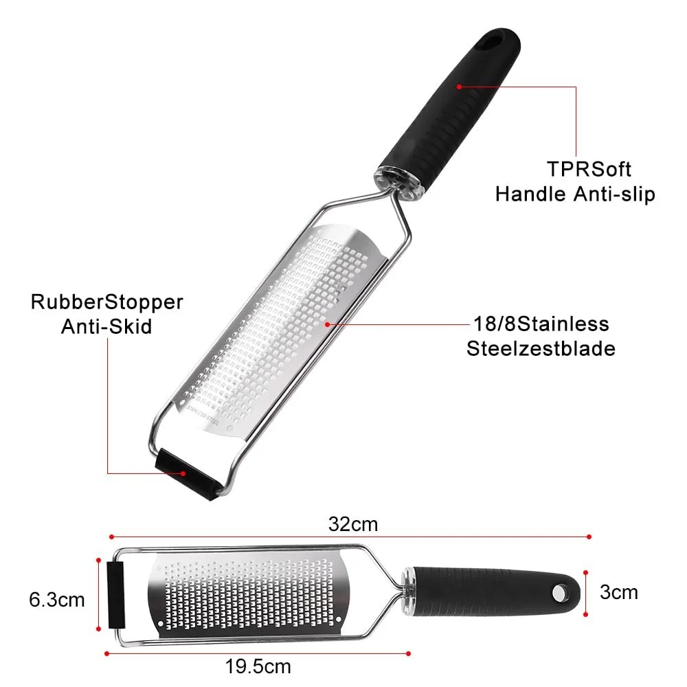 Терка для сиру Пармезан, цедри лимона, ручна з нержавіючої сталі з гумовою ручкою, фото №2