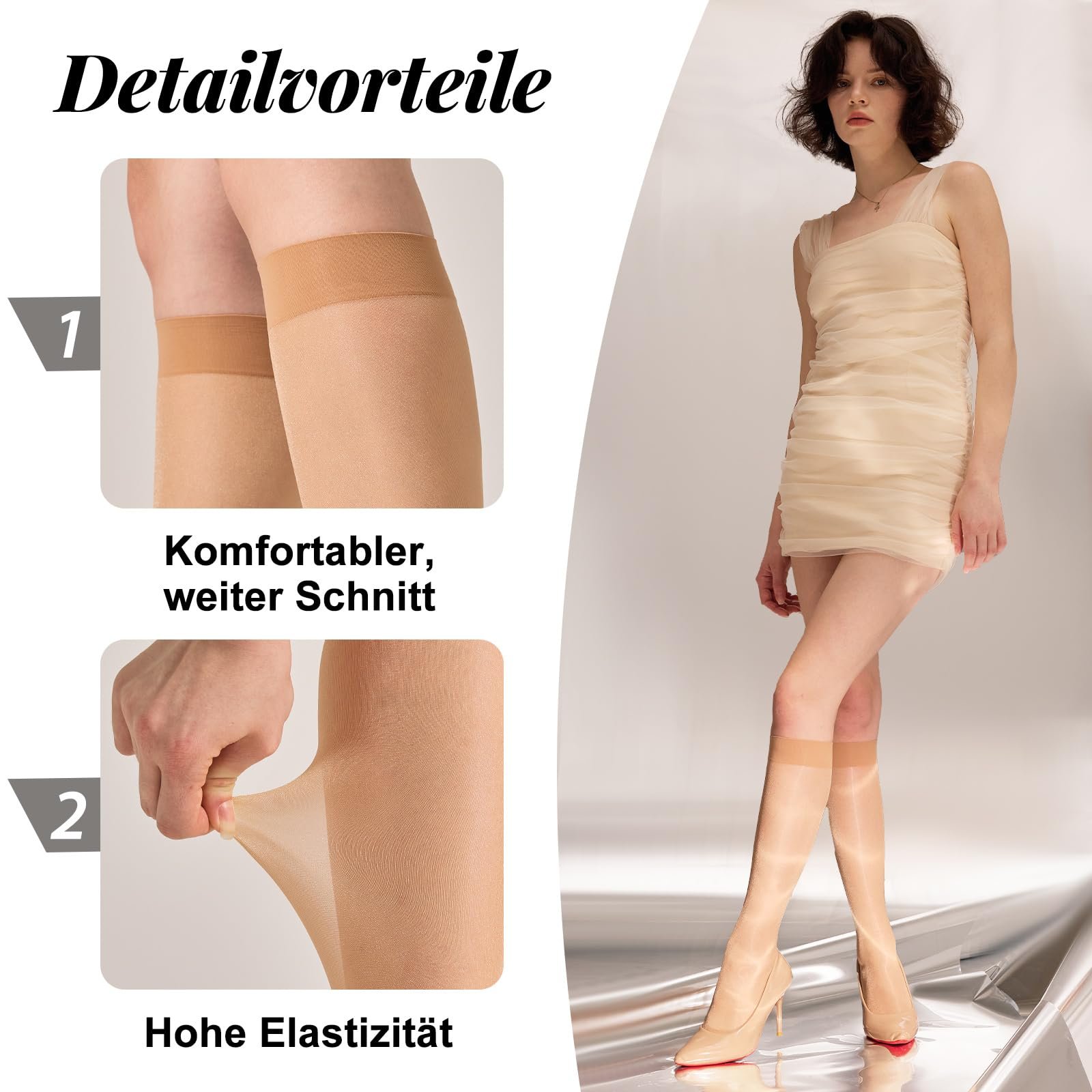 Гольфы до колена с блестками, женские тонкие гольфы, 3 пары, 40D, прозрачные нейлоновые гольфы, черный, телесный цвет, фото №5