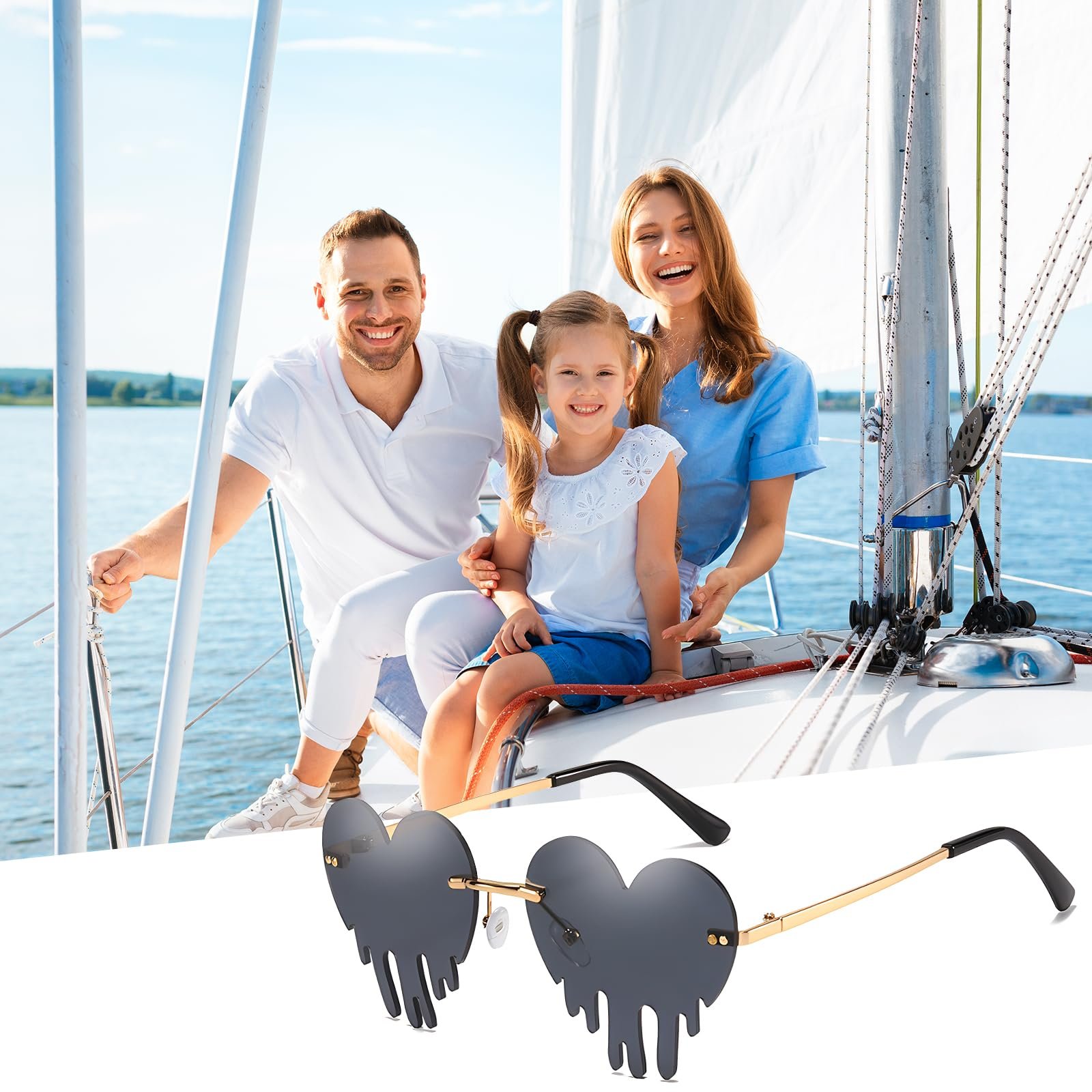 Сонцезахисні окуляри  Gotyou  Вінтажні без оправи, Набір 3 шт. Краплеподібні серцеподібні, фото №9