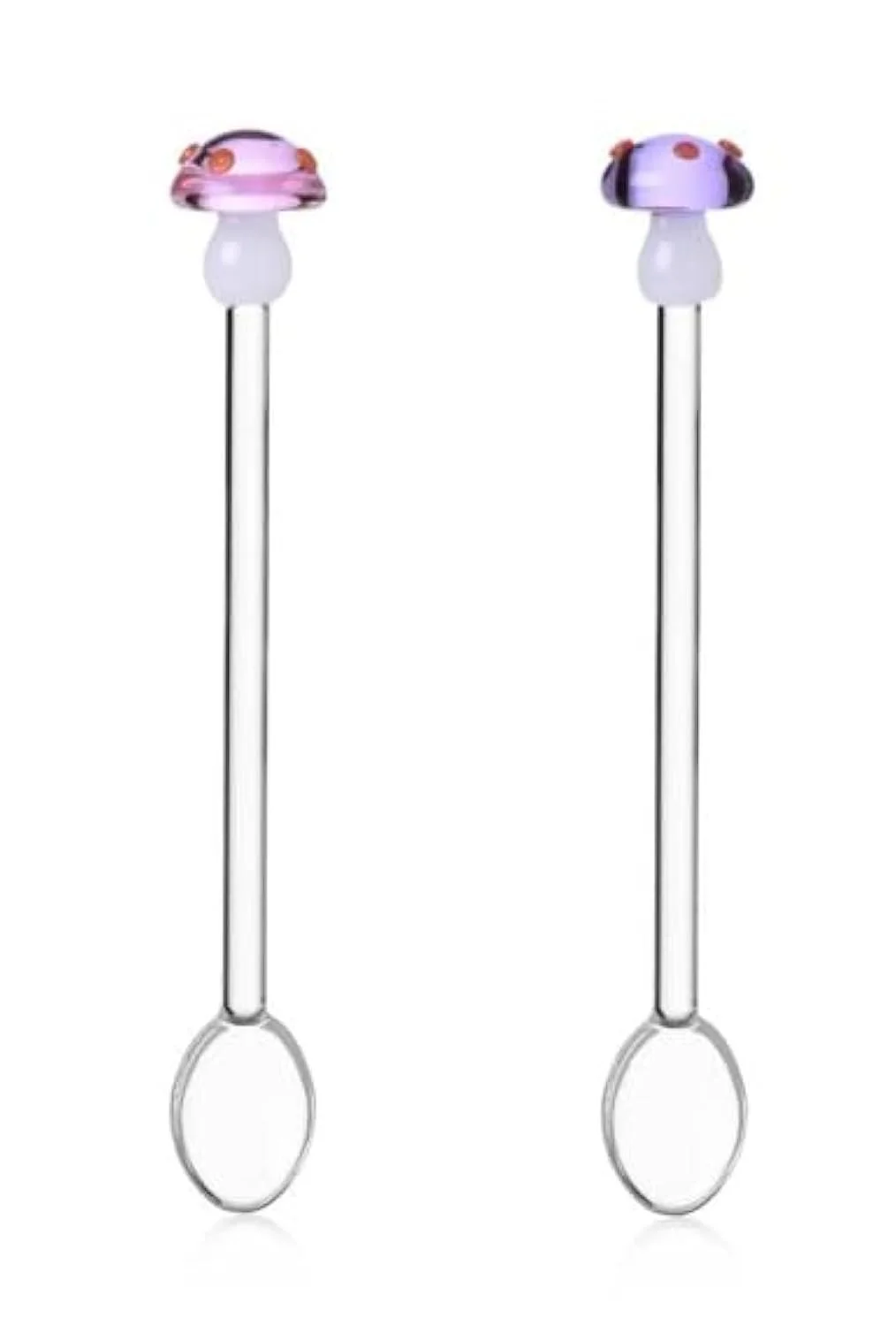 Ложка Ichendorf Milano Alice Гриб, набор 2 шт, фиолетовая и розовая, высота 15 см, боросиликатное стекло, ручная работа, фото №1