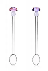 Ложка Ichendorf Milano Alice Гриб, набор 2 шт, фиолетовая и розовая, высота 15 см, боросиликатное стекло, ручная работа - Фото 1