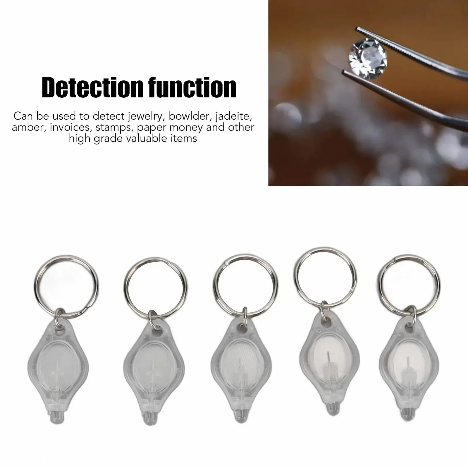 Ліхтарик-брелок Acouto Mini LED, набір з 5 штук, портативний, висока яскравість, для розпізнавання цінностей (біле світло), фото №9