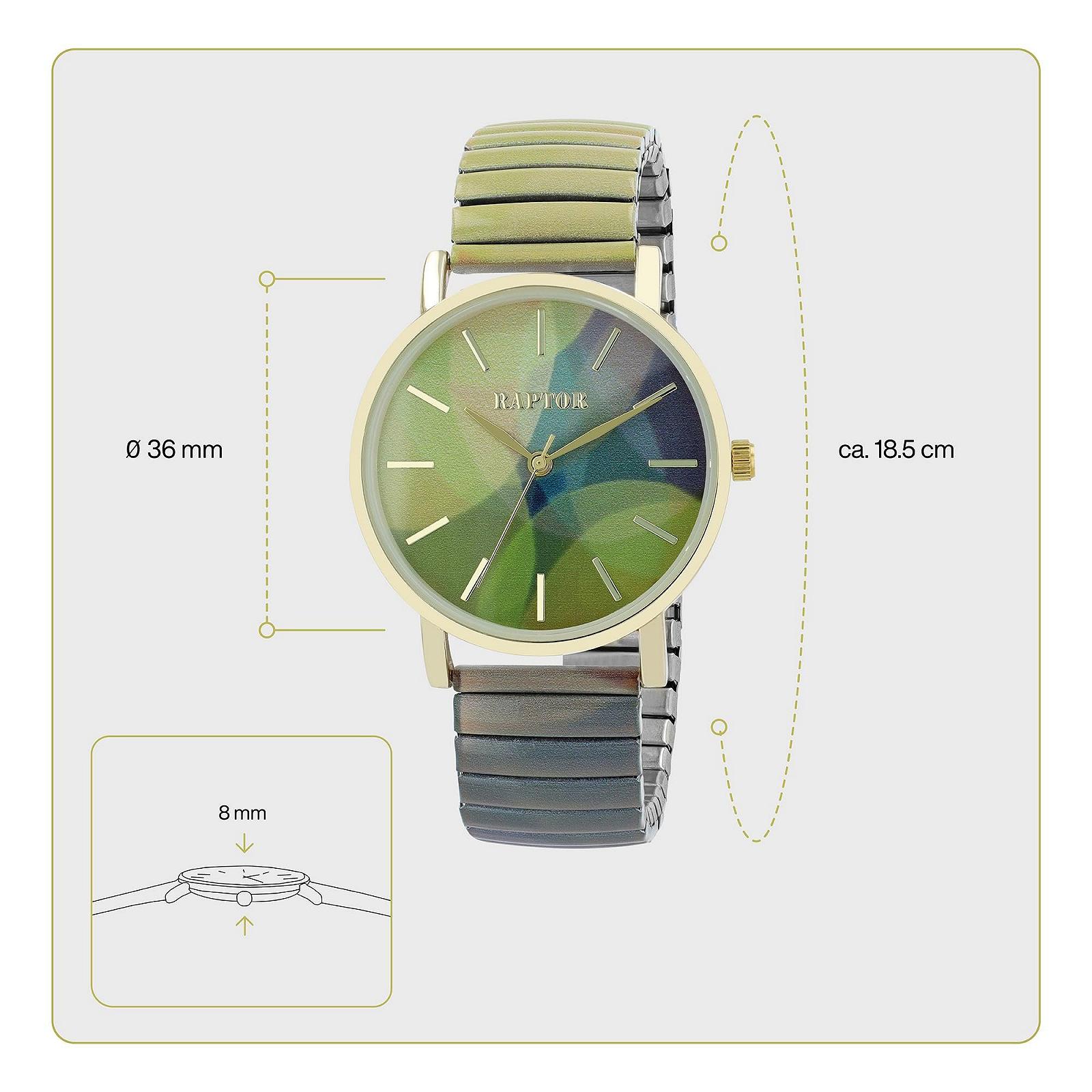 Жіночий годинник Кварцовий Аналоговий Raptor Colourful Edition Діаметр 36 мм, Зелений, Різнокольоровий принт, фото №4 Жіночий годинник Кварцовий Аналоговий Raptor Colourful Edition Діаметр 36 мм, Зелений, Різнокольоровий принт, фото №4