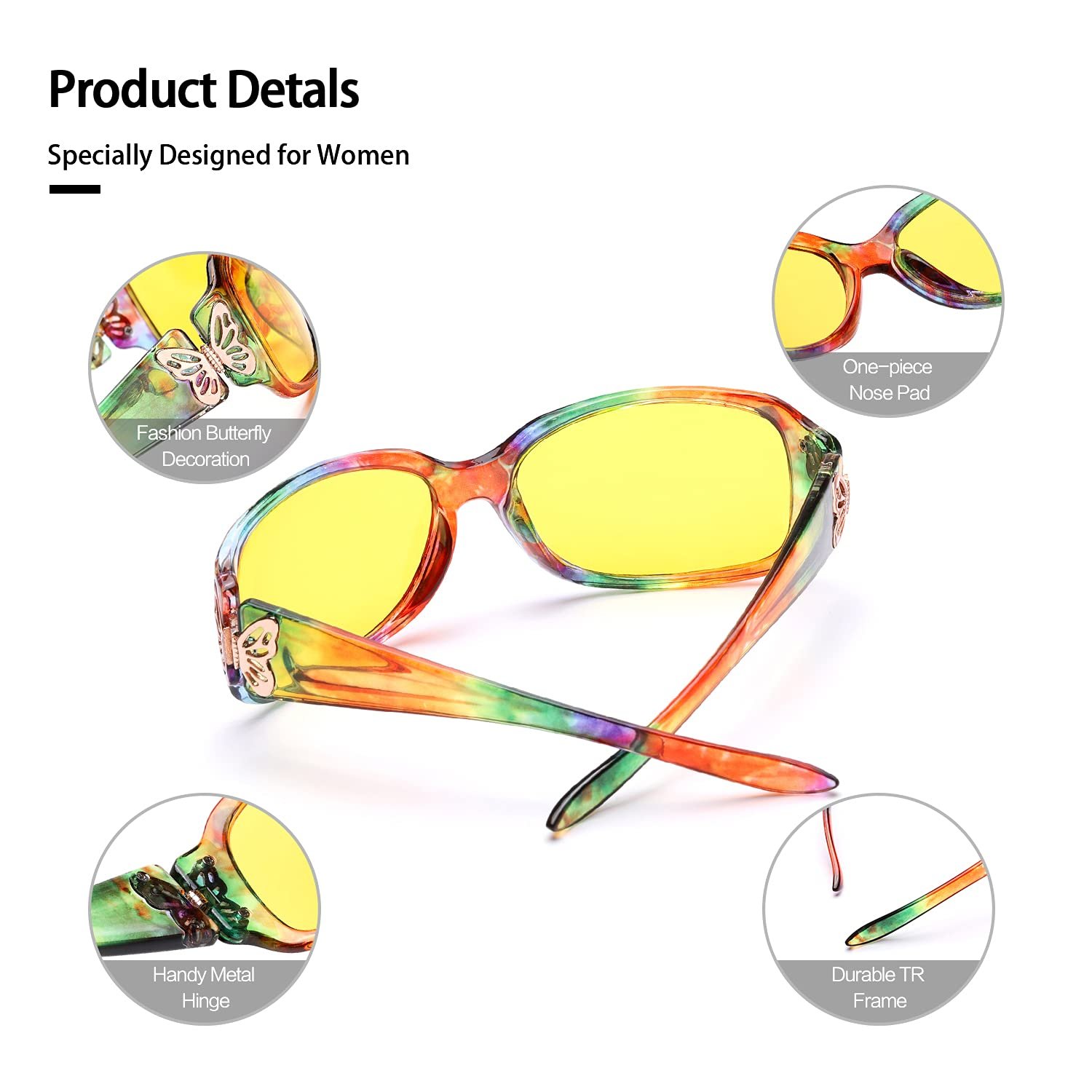 Очки для ночного вождения LVIOE Женские Желтая линза Антибликовые, фото №3 Очки для ночного вождения LVIOE Женские Желтая линза Антибликовые, фото №3