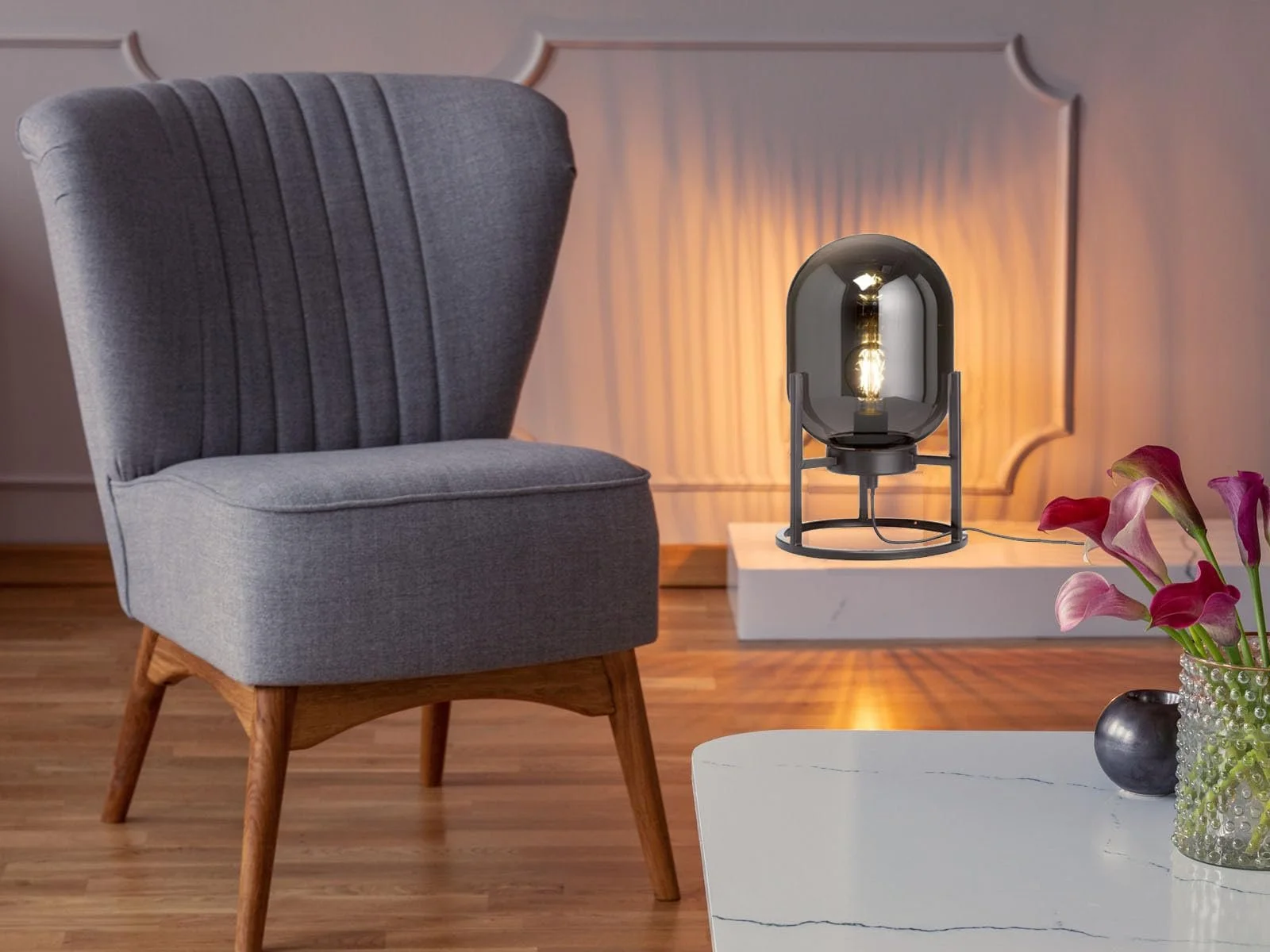 Настільна лампа meineWunschleuchte Fancy 34 см Димчасте скло, фото №7