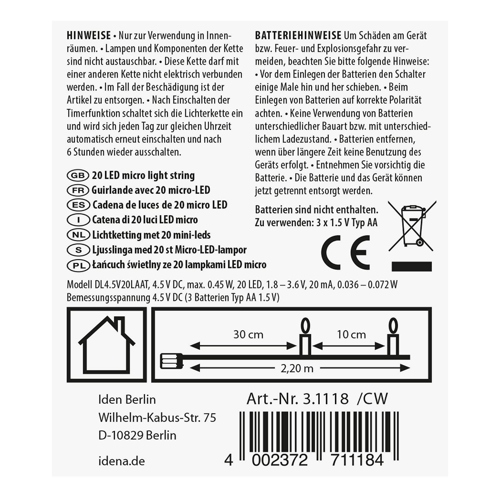 Гирлянда Idena Micro 20 LED теплый белый, фото №2