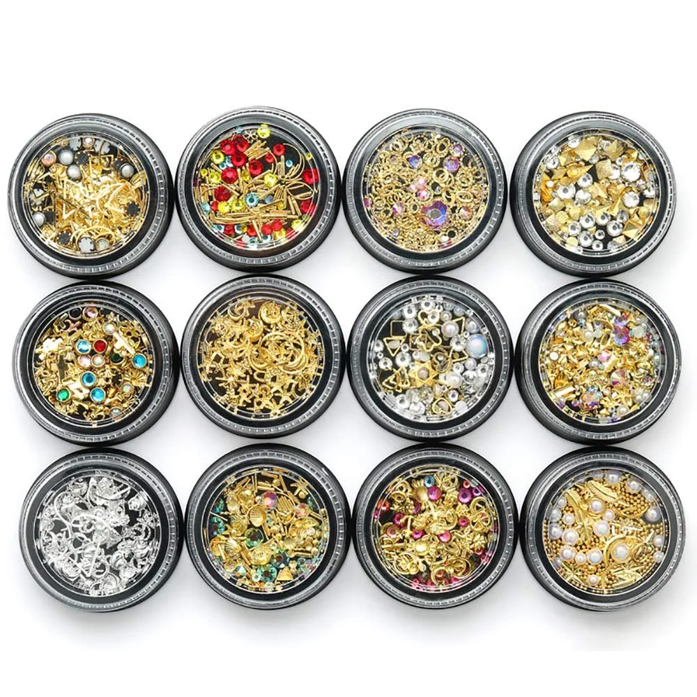 Кристаллы Голографические 12 коробок Круглые Смешанные цвета для искусства Одежда Обувь Сумки DIY Металл Золотой Серебряный, фото №1