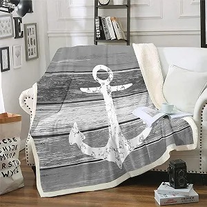 Одеяло Tbrand Якорь, Морская тематика, 150 x 200 см, Винтажный вид, Потертое дерево, Деревенский стиль, Мягкое роскошное одеяло, Серый - Фото 1
