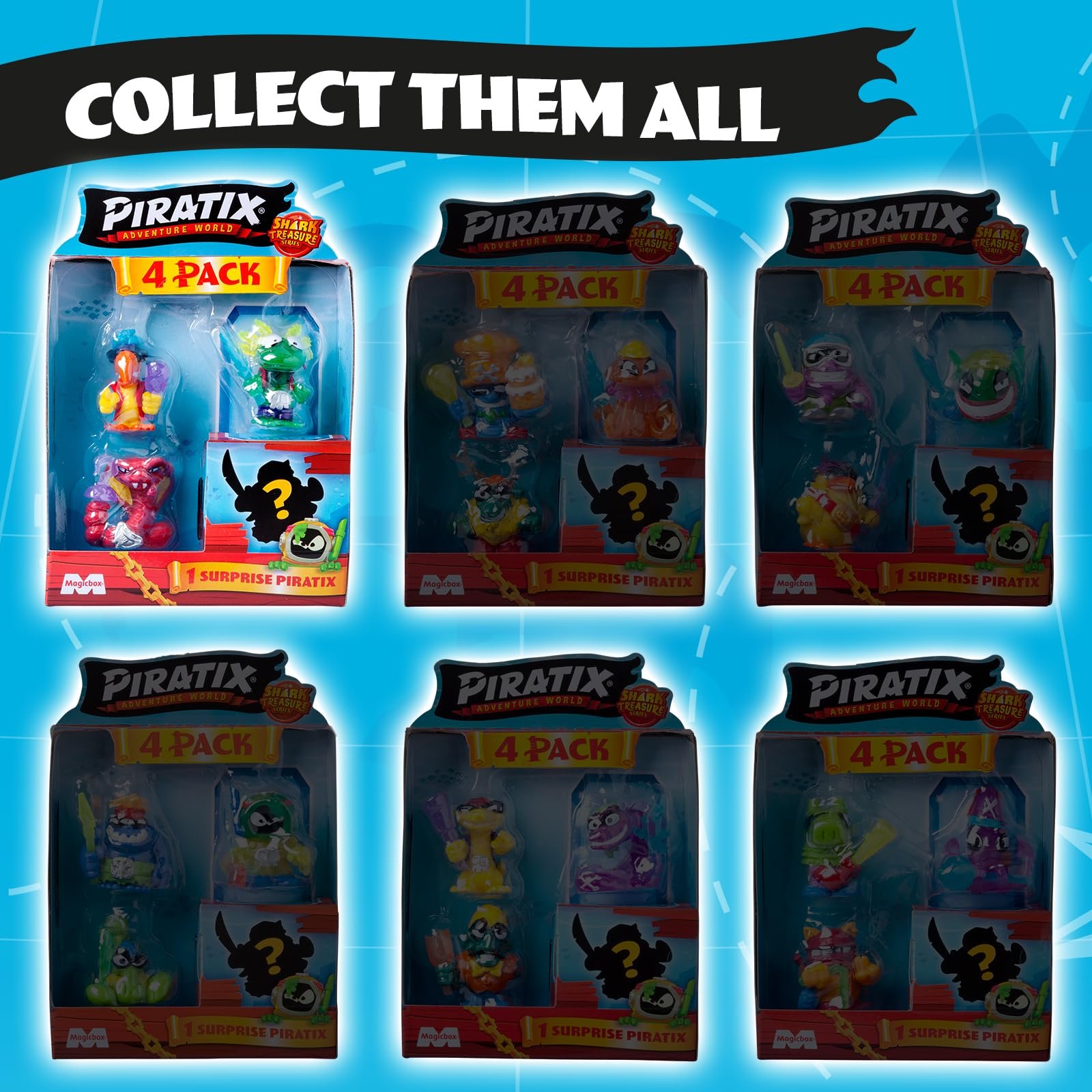 Фигурки PIRATIX Adventure World Shark Treasure Series 4 штуки Включает 4 Piratix, 1 дюйм стекла и 1 сюрприз и 4 дюймовых кристалла, Набор из 6, фото №3