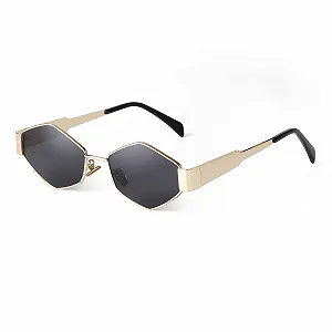 Сонцезахисні окуляри ADEWU Жіночі Золоті Вінтажні Вузькі Шестикутна Металева Оправа Ретро UV400 - Фото 1