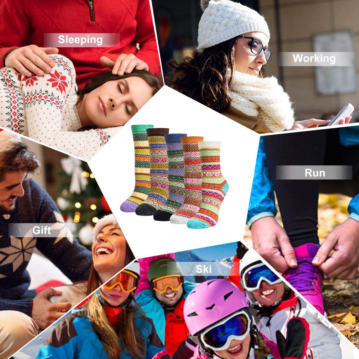 Носки Justay Merino Wool, 5 пар, зимние, для хайкинга, теплые, толстые, дышащие, функциональные, для всех видов деятельности, размер 36-42, фото №7