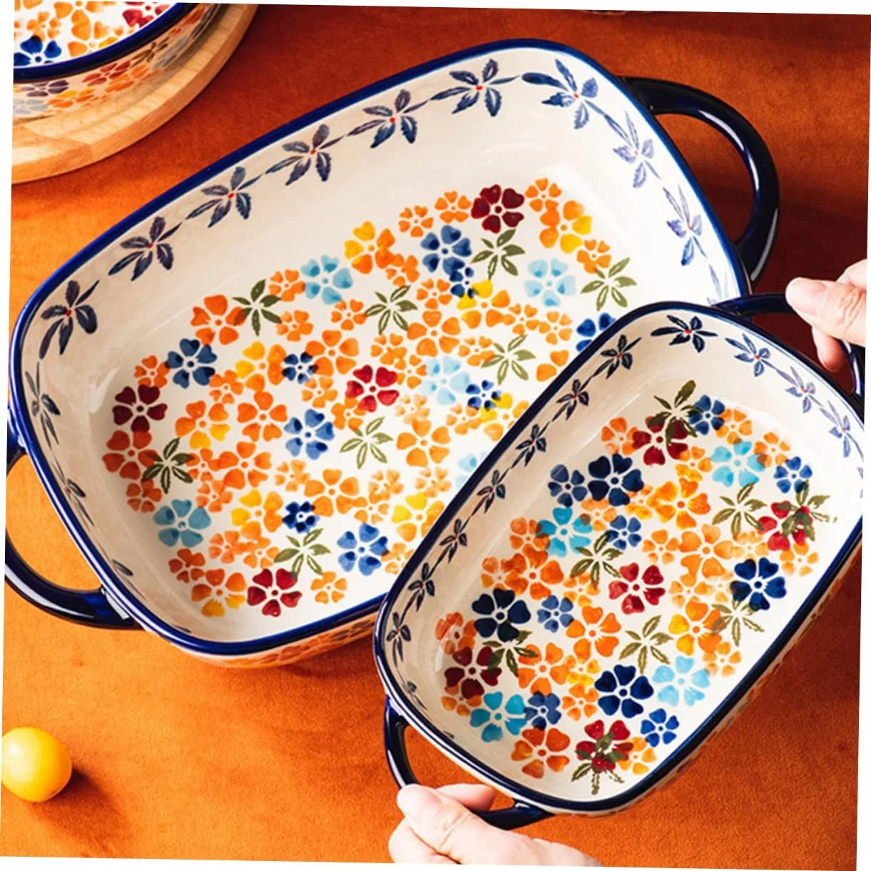 Форма для запекания Healifty керамическая с двумя ручками для микроволновой печи и духовки Белая, фото №5