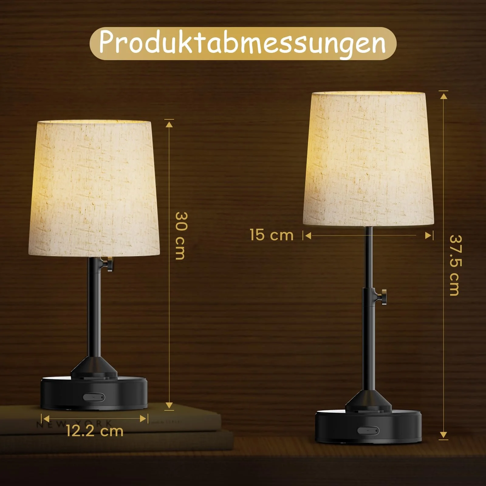 Настольная лампа Набор из 2 шт. Безпроводная Сенсорная Диммируемая Регулируемая по высоте На батарейках, фото №8