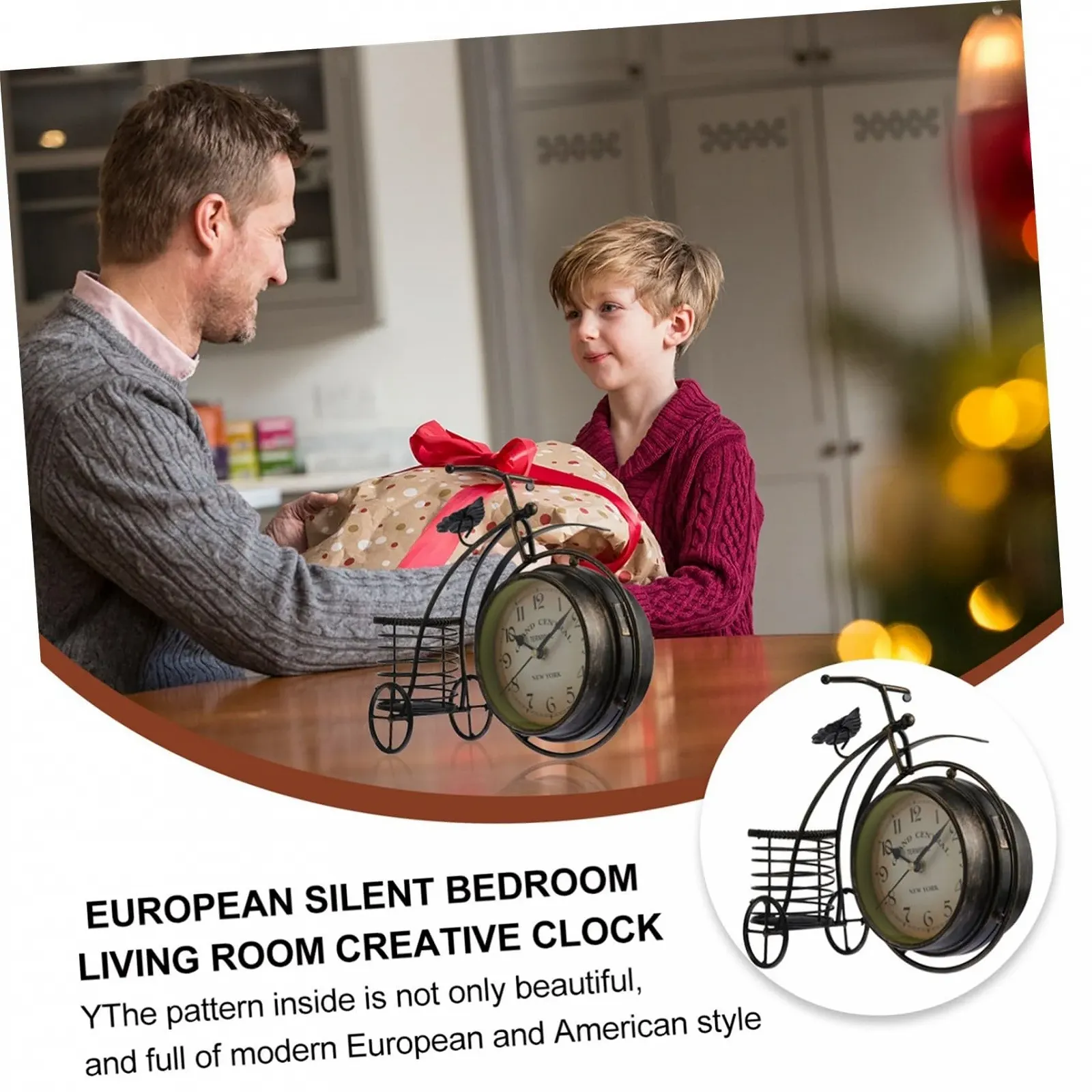 Настільний годинник MUCKLILY Вінтажний металевий з тихим механізмом, ПВХ скло, європейський ретро дизайн, декоративний, фото №7