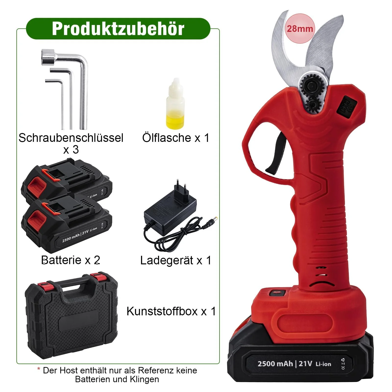 Секатор акумуляторний CHANGEMOORE 21 V з 2 акумуляторами 2,5 А·год, зарядним пристроєм, 8 годинами роботи, штанговий сучкоріз 28 мм з РК-дисплеєм, для саду, гілок і фруктових садів, фото №9