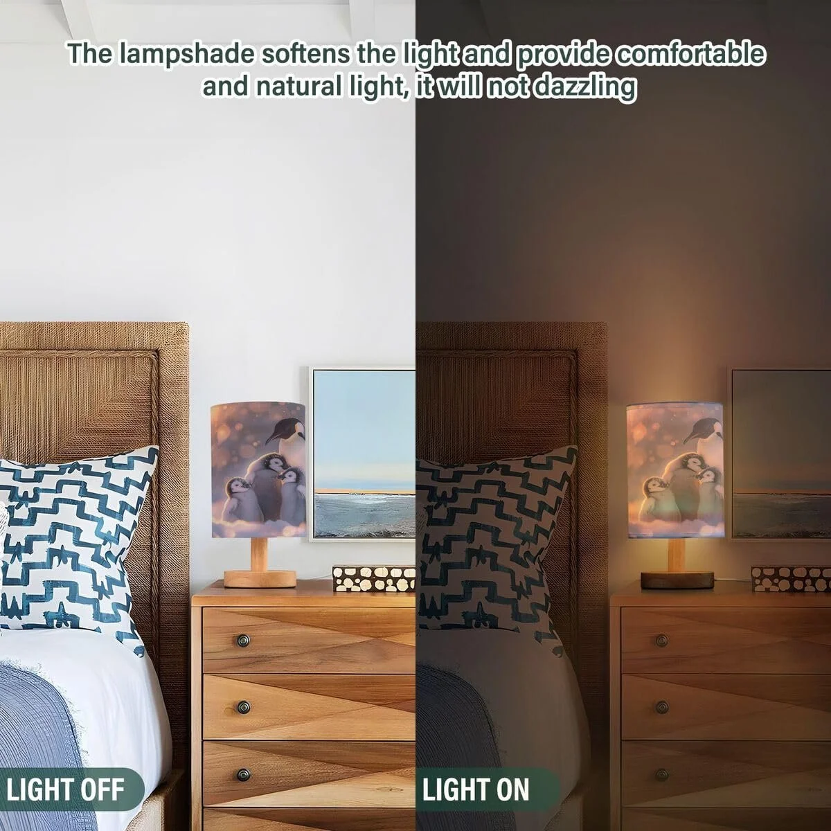 Настільна лампа Cute Penguins Eye Care з лляним абажуром USB, фото №5