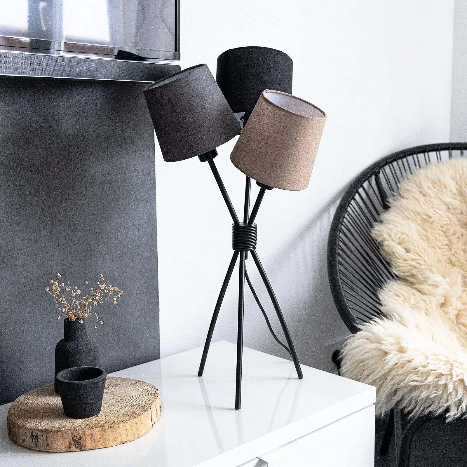 Настольная лампа REV Vintage 3 Linen Lampshades Black, Beige & Grey E14 H61 см, фото №4