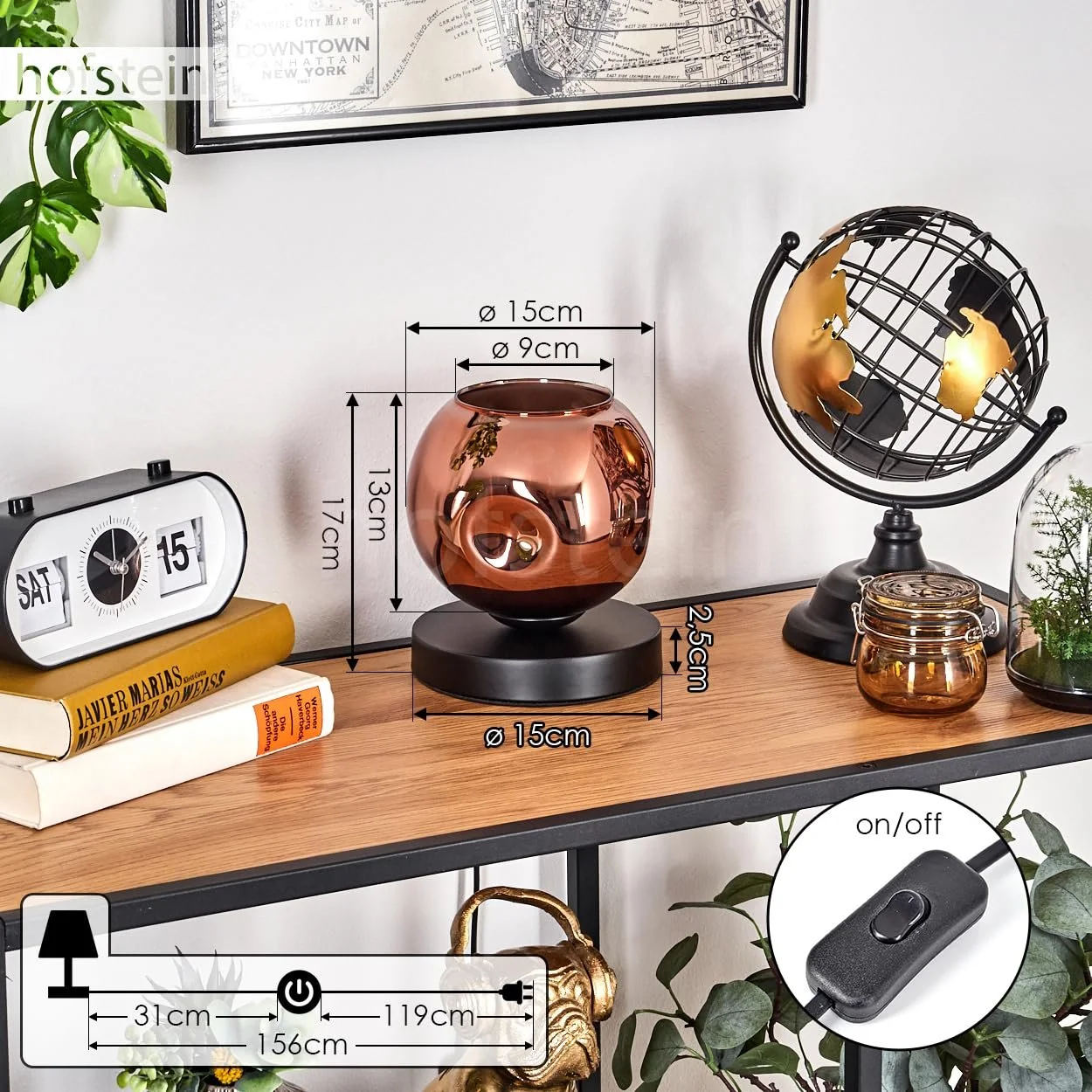 Настільна лампа Ripoll Metal / Glass Modern Retro / Vintage 15 см Black/Copper Colour, фото №5