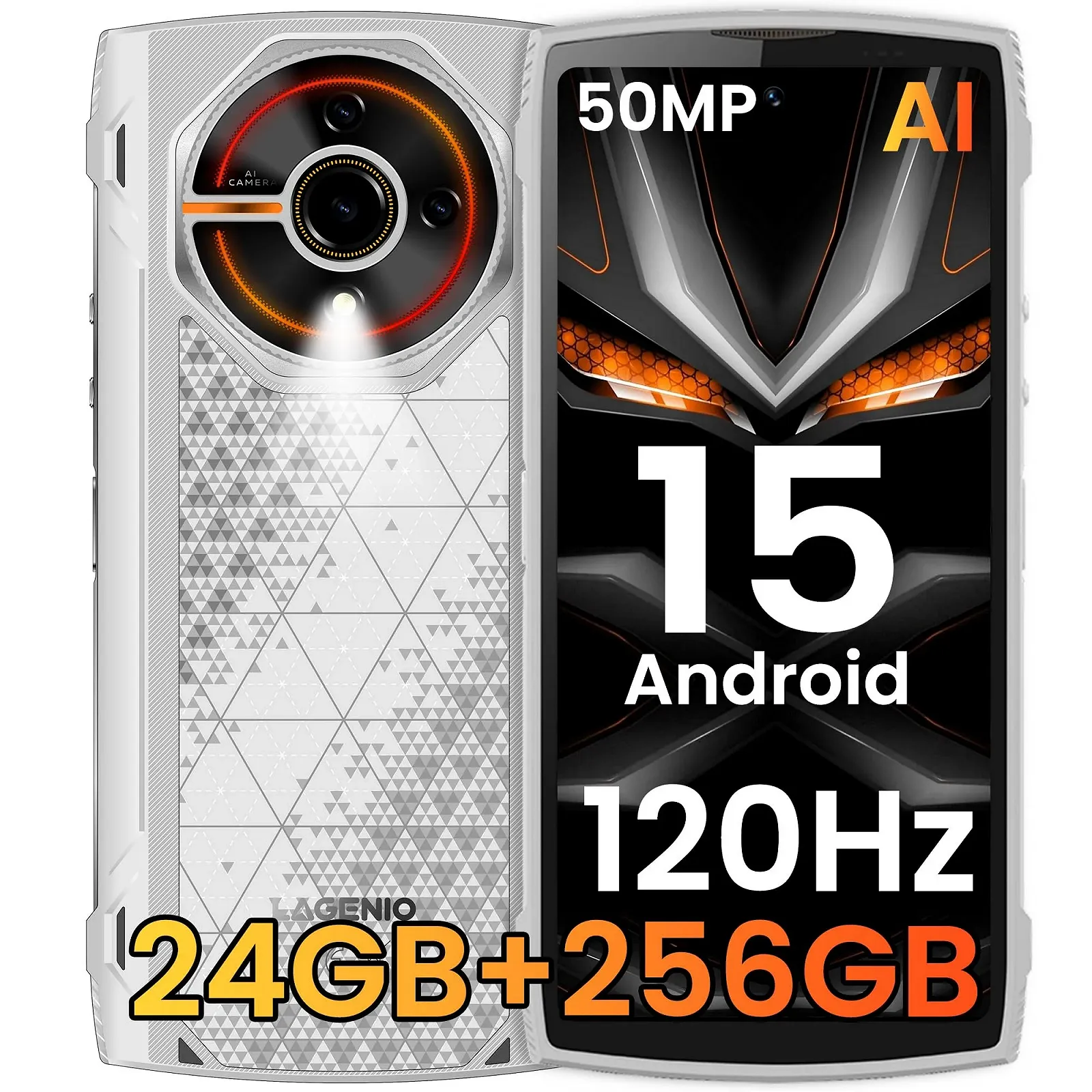Защищенный смартфон LAGENIO Panther 2 Pro Android 15 24GB RAM 256GB ROM/1TB 50MP + 8MP 6.7" HD+ 120Hz 5150mAh/18W Dual 4G SIM NFC GPS OTG, фото №1