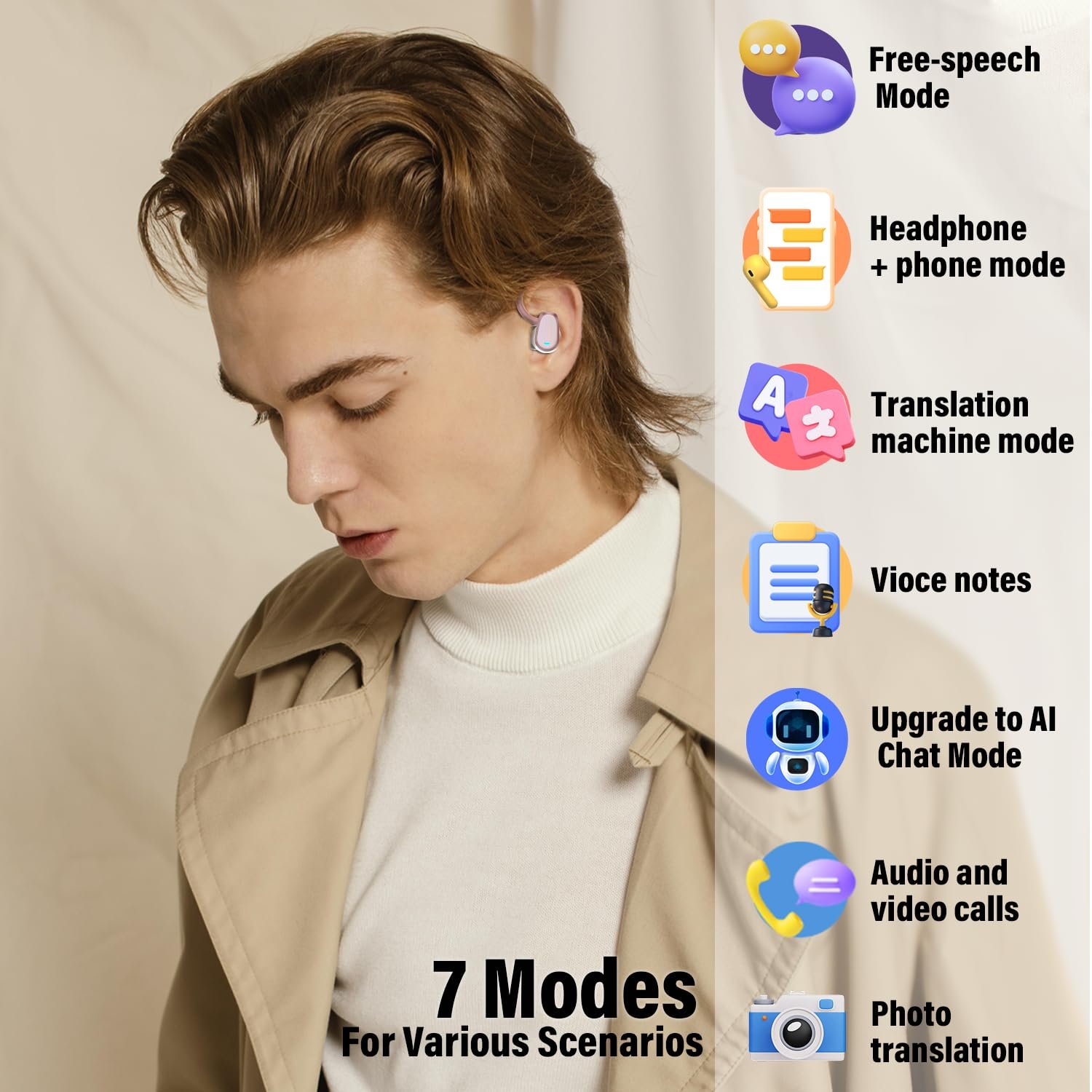 Наушники-переводчики OYIB, 3-в-1, для перевода голоса в реальном времени со 164 языками, 6 режимов, фото №4 Наушники-переводчики OYIB, 3-в-1, для перевода голоса в реальном времени со 164 языками, 6 режимов, фото №4