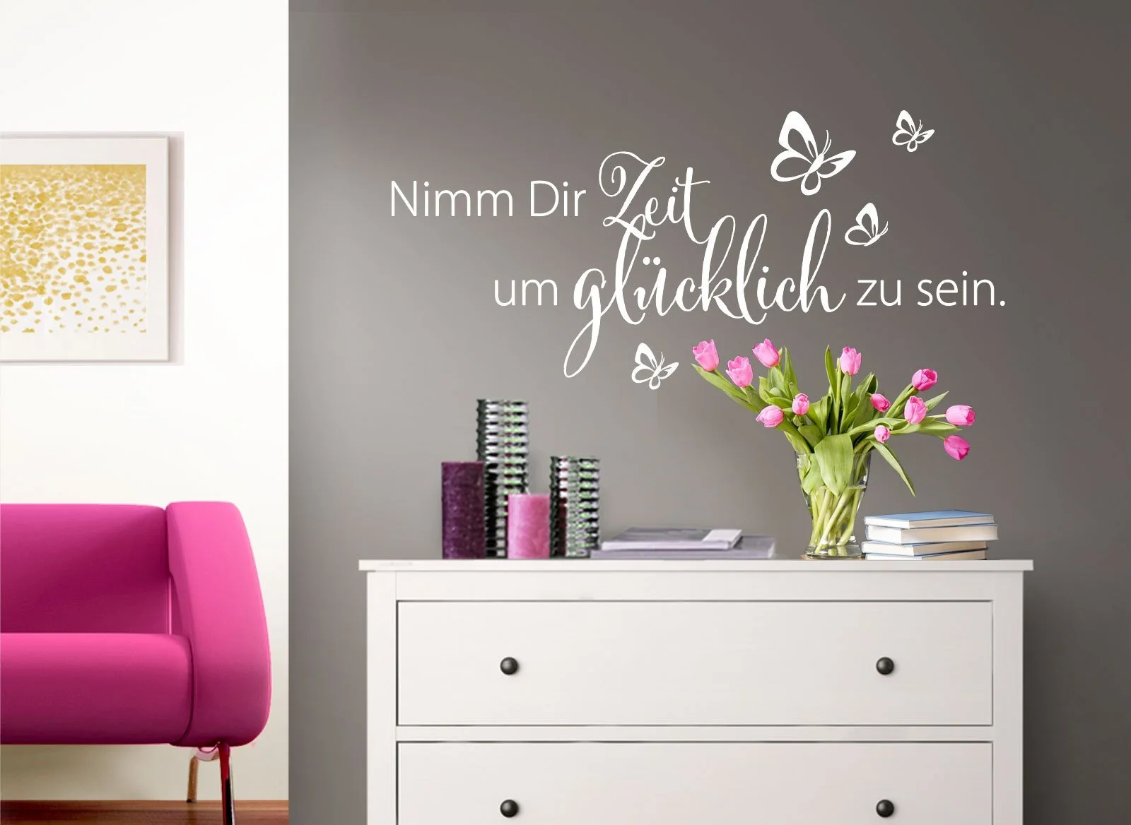 Наклейка на стіну W3462 Nimm Dir Zeit 80 x 36 см Біла з метеликами, фото №2