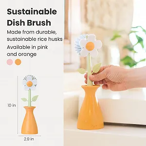 Щітка для миття посуду Vigar Florganic Orange Daisy з тримачем-вазою та ручкою synthetic.ua - Фото 1
