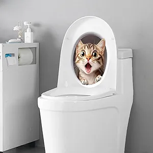 Наклейка на туалет Animal 3D Surprised Cat водонепроникна synthetic.ua - Фото 1