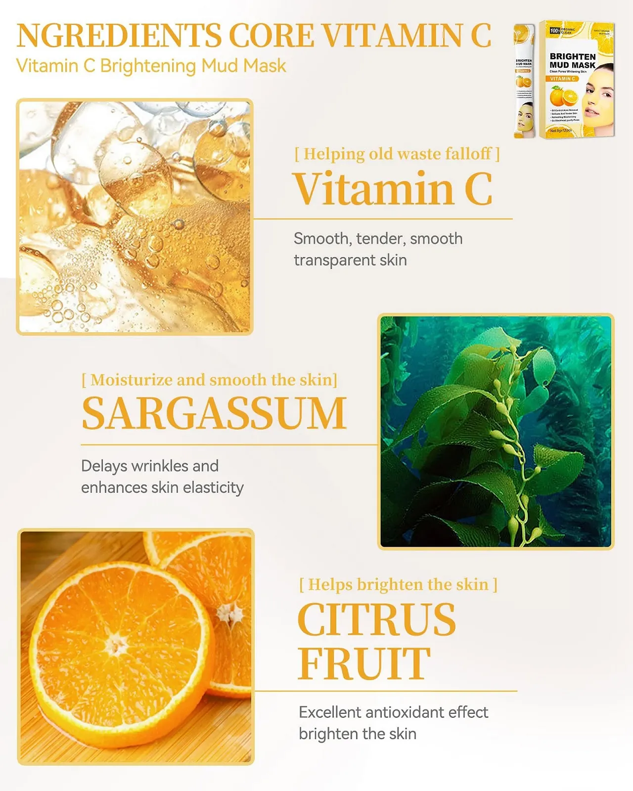 Маска для обличчя Vitamin C глиняна, 12 шт, фото №2