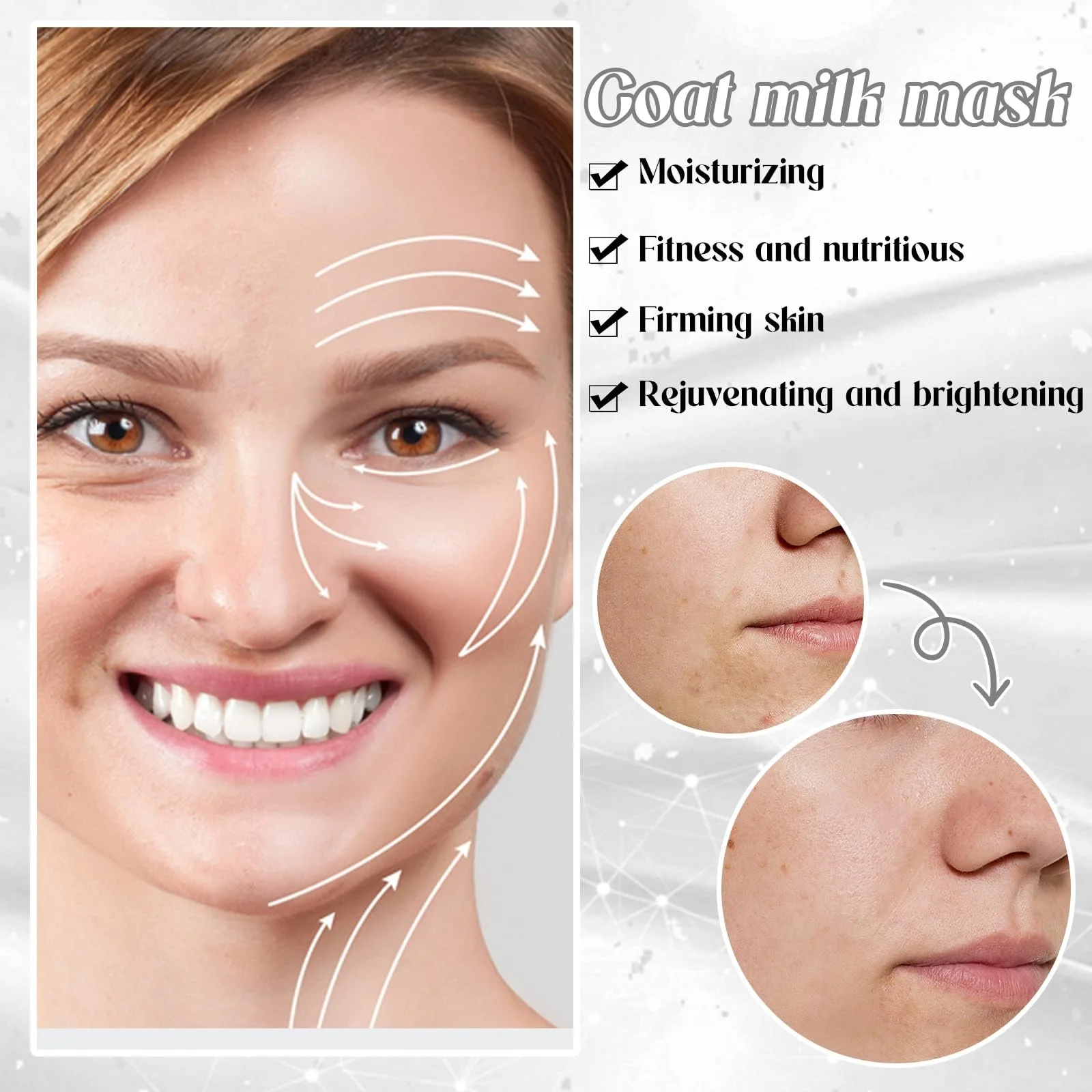 Тканевая Маска для Лица Молоко Козы Рисовая Эссенция Увлажнение 8 шт, фото №5