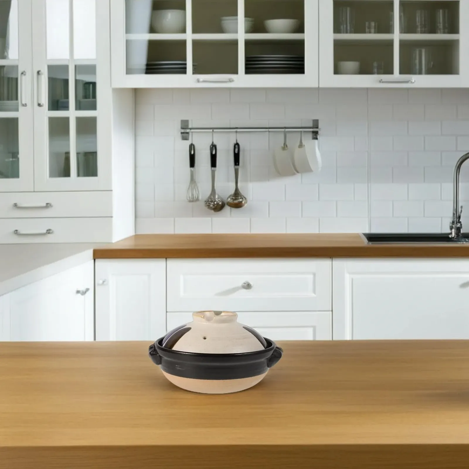 Кастрюля японский дизайн керамическая с крышкой двойные ручки термостойкая для открытого огня, фото №5