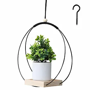 Подвесная корзина SI SEN Деревянное основание Металлический каркас Диаметр 30 см Крючок в комплекте - Фото 1