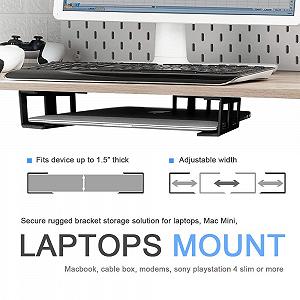 Полка-держатель для ноутбука JEMACHE Aluminium Underdesk Mount для ноутбука, Mac Mini, MacBook Air/Pro с устойчивым к царапинам силиконом, черный synthetic.ua - Фото 1