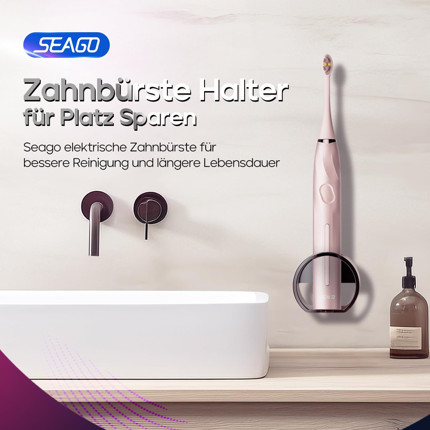 Електрична звукова зубна щітка seago SG-2752 з датчиком тиску 40000 коливань за хвилину Рожева, фото №8