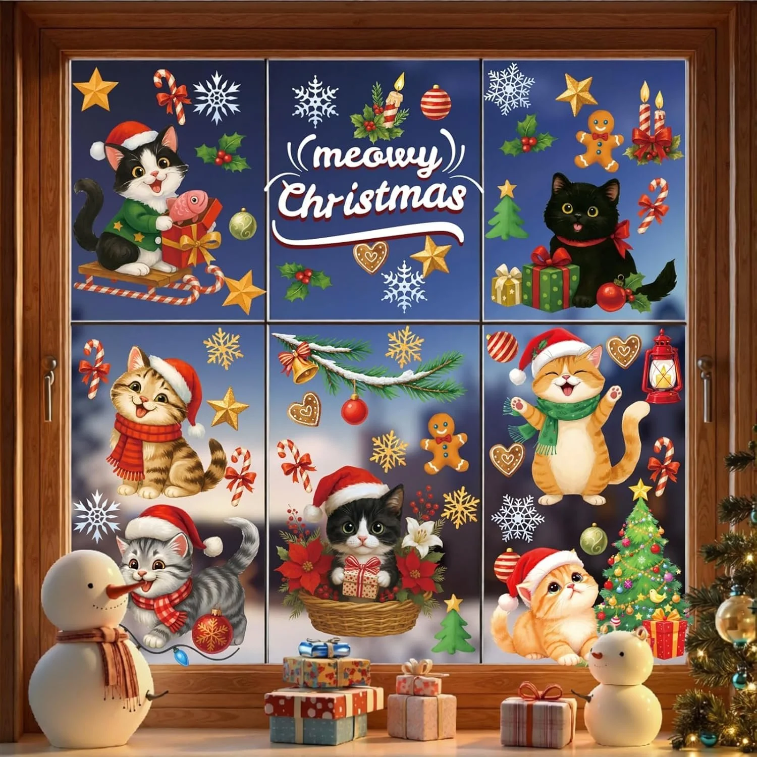 Наклейка на вікно CHDITB Meow Christmas Cat Window Stickers Vinyl, фото №3