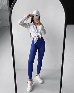 Женские спортивные лосины в рубчик трикотажные BF860 цвет синий размер 42/44 synthetic.ua - Фото 1