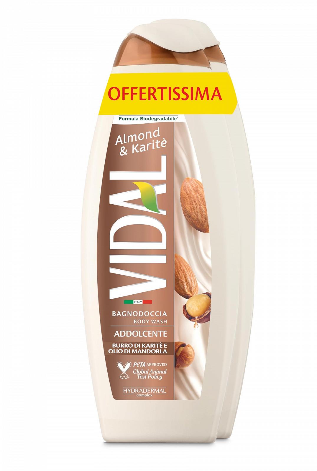 Гель для душа Vidal Almond & Karité успокаивающий с маслом миндаля и ши 2 шт. по 600 мл, фото №1 Гель для душа Vidal Almond & Karité успокаивающий с маслом миндаля и ши 2 шт. по 600 мл, фото №1