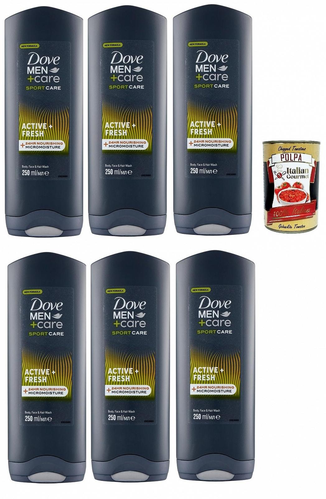 Гель для душу 3 в 1 Dove Men+Care Sport Care Active + для тіла, обличчя та волосся 6 х 250 мл + томатна пульпа Italian Gourmet 400 г, фото №1
