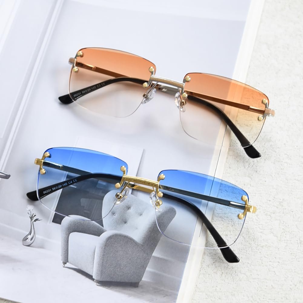 Без оправи Kachawoo Градієнтні сонцезахисні окуляри для жінок Ретро, фото №4