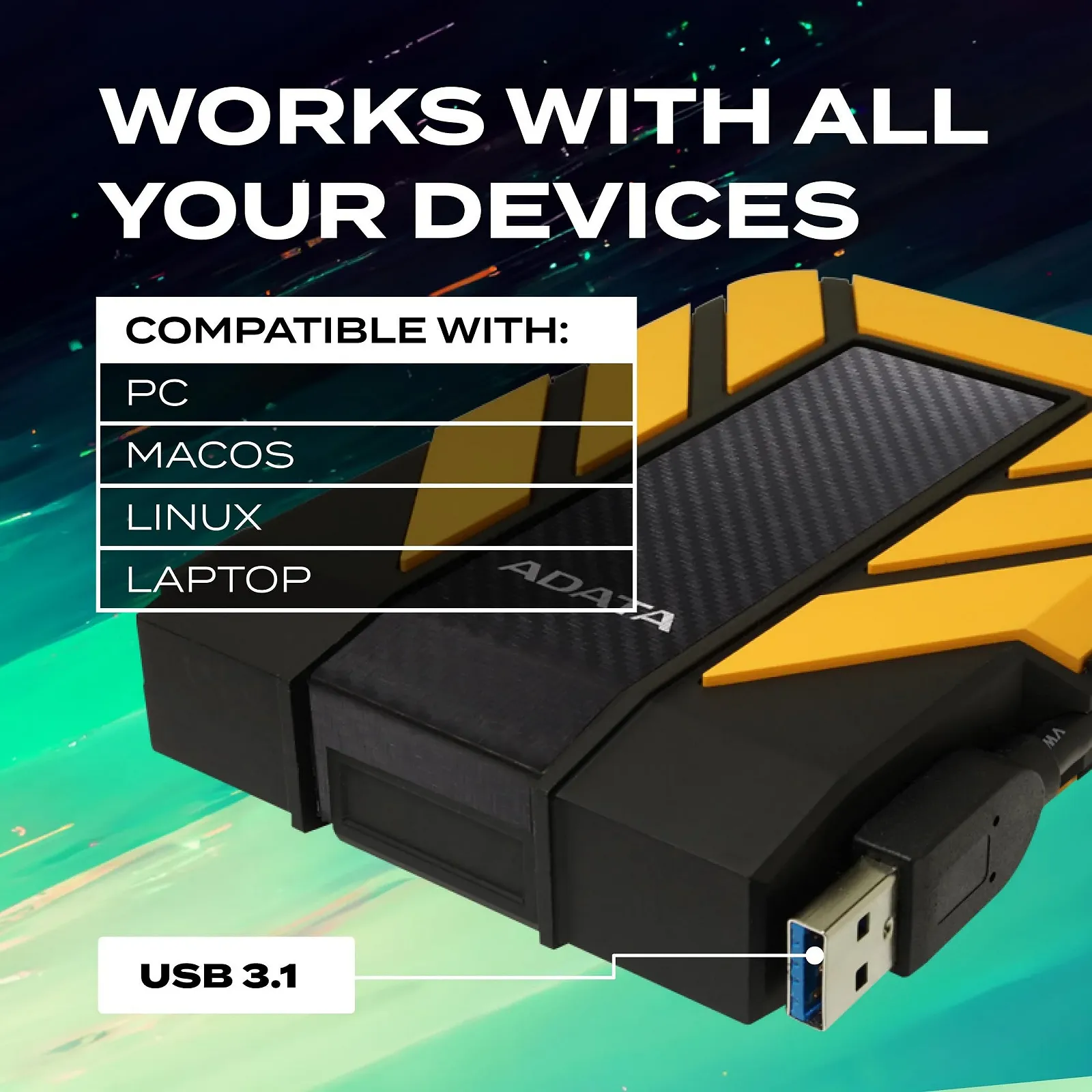 Внешний жесткий диск ADATA HD710 Pro AHD710P-1TU31-CYL 1TB USB 3.1 IP68 Yellow, фото №5