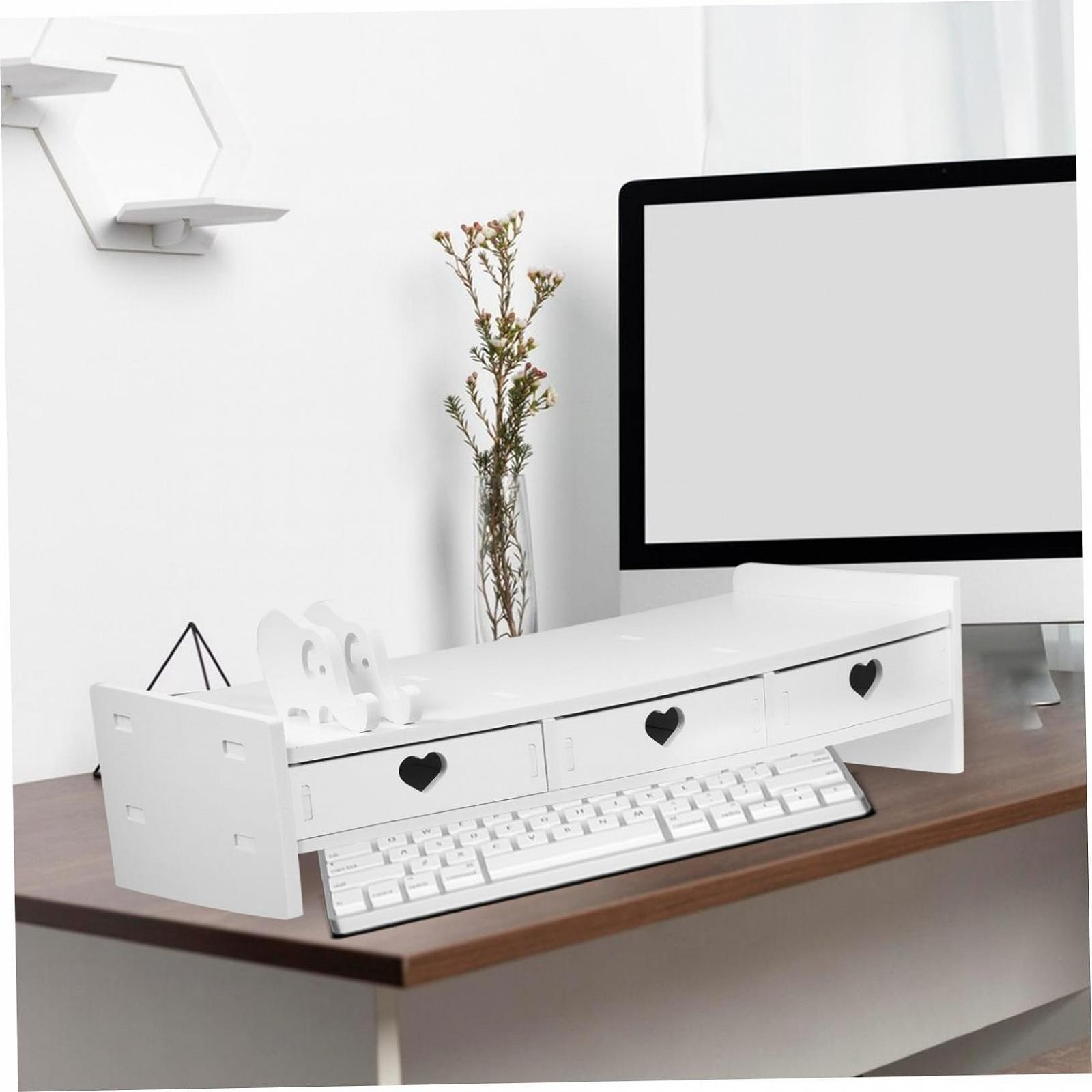 Подставка для клавиатуры Простой органайзер для офисного стола Подставка-подъемник для ноутбука Полка для компьютера с ящиками Органайзер для компьютерного стола ПВХ Белый, фото №2