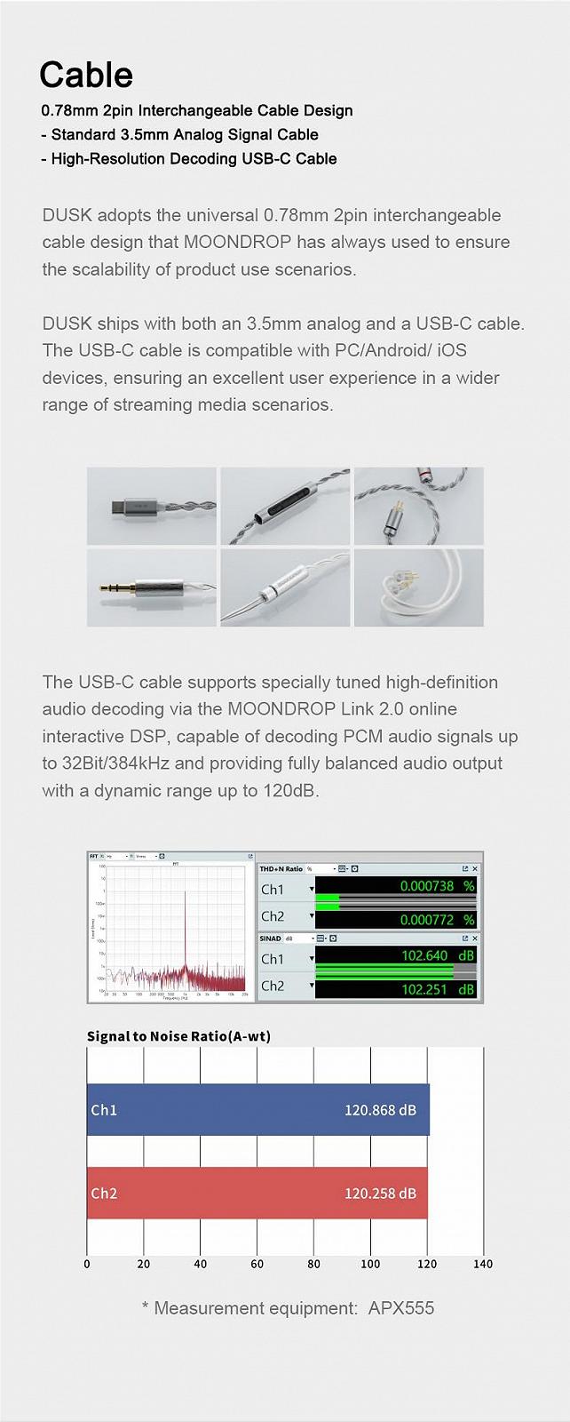 Навушники Moondrop Crinacle Dusk IEMs 2DD+2BA+2Planar з 0.78 2 Pin 3.5 мм/USB-C штекер, фото №6